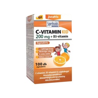 JutaVit vaikams vitaminas C, D3 + erškėtuogės, 100 tablečių