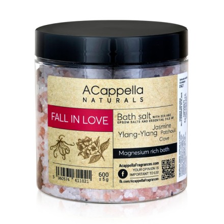 Acappella naturals „Fall In Love“ sužadinanti vonios druska, 600 g