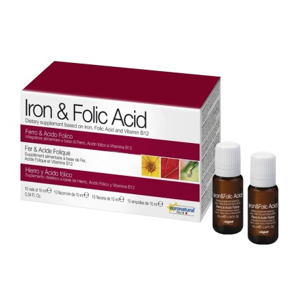 Iron & folic acid geležies bisglicinatas + folio rūgštis + B12, 10 buteliukų