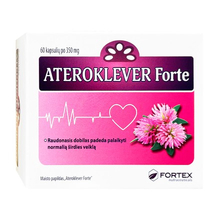Fortex Ateroklever Forte raudonasis dobilas + vienapiestės gudobelės + rutinas, 60 kapsulių