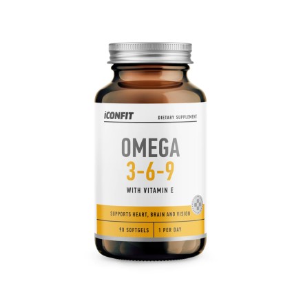 Omega 3-6-9 žuvų taukai + vitaminas E ICONFIT, 90 kapsulių