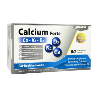 JutaVit kalcis forte 600 mg + vitaminas K2 + vitaminas D3, 60 tablečių