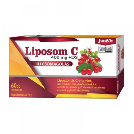 JutaVit liposominis vitaminas C 400 mg + D3 + malpigijų ir erškėčių ekstraktais, 60 tablečių