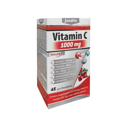 JutaVit vitaminas C 1000 mg + D3 + cinkas + erškėčių ekstraktas, 45 tabletės