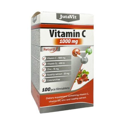 JutaVit vitaminas C 1000 mg + D3 + cinkas + erškėčių ekstraktas, 100 tablečių