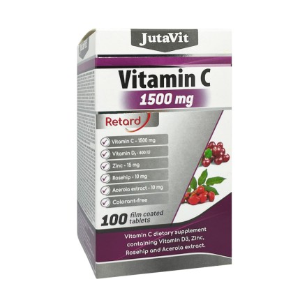 Vitaminas C 1500 mg + D3 + cinkas + erškėtuogė, 100 tablečių