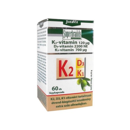 JutaVit vitaminas K2 + D3 + K1, 60 kapsulių