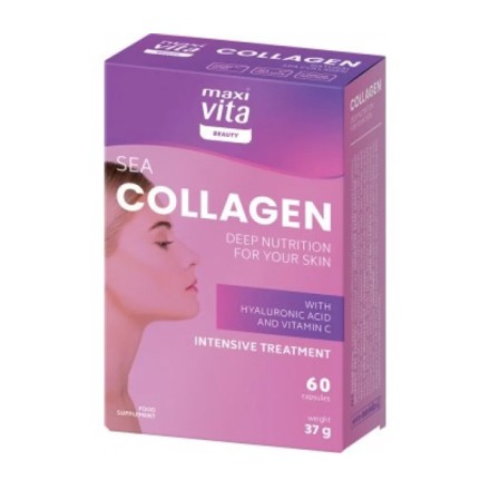 MaxiVita kolagenas su hialuronu ir vitaminu C, 60 kapsulių