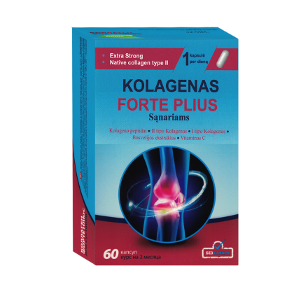 MaxiVita kolagen forte plus (kolagenas I ir II tipo, C vit., bosvelija), 60 kapsulių
