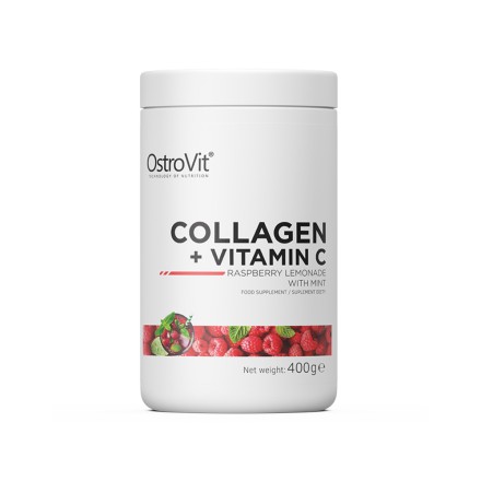 Ostrovit kolagenas + vitaminas C aviečių skonio milteliai su mėta, 400 g