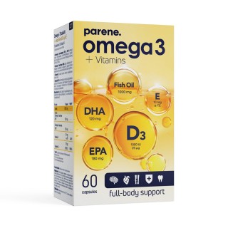 Omega-3 žuvų taukai 1000 mg vitaminas D3 ir E, 60 kapsulių
