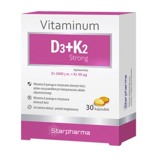 Starpharma vitaminas K2 + D3 strong, 30 kapsulių