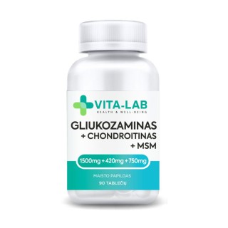 VITA-LAB maisto papildas Gliukozaminas 1500, Chondroitinas ir MSM, 90 tablečių