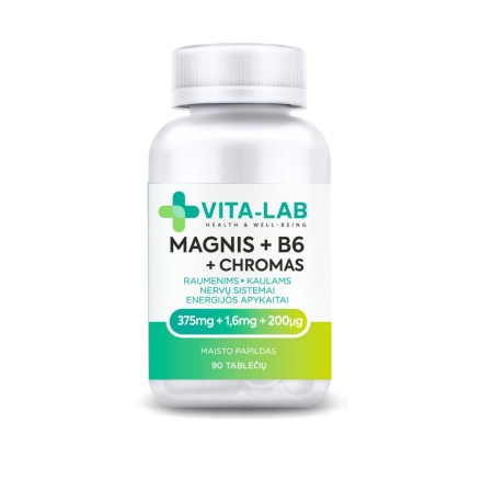 VITA-LAB magnis 375 mg + vitaminas B6 + chromas, 90 tablečių
