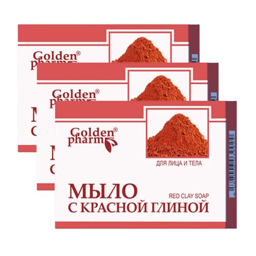 Golden Pharm muilas su raudonuoju moliu, 3 x 70 g