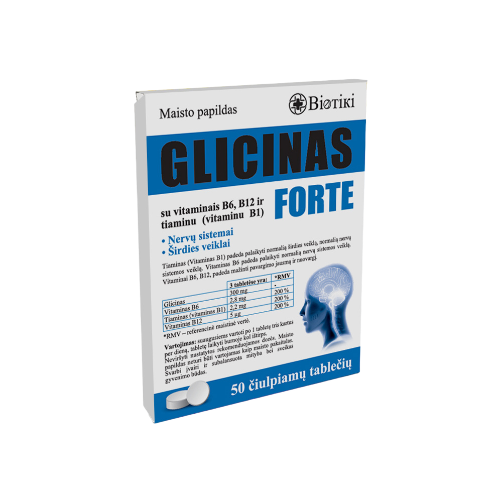 Glycine Forte mit den Vitaminen B12, B6 und B1 Biotiki, 50 Tabletten