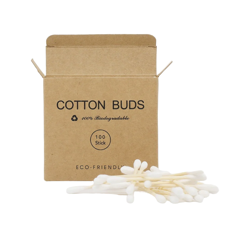 Bamboo buds with eco-friendly cotton biodegradable, 100 pcs.