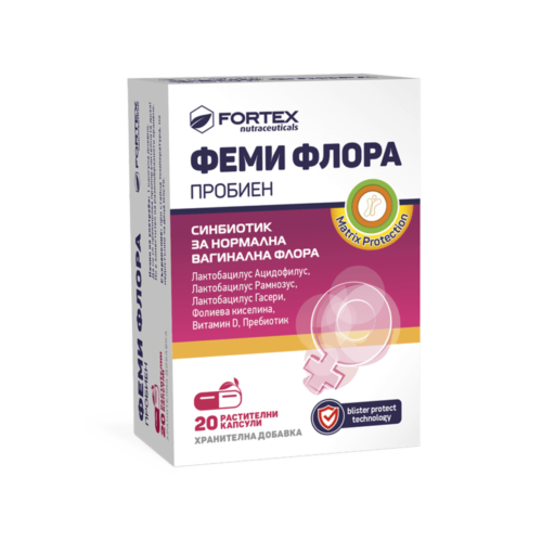 Fortex Femi Flora Synbiotika für Frauen Folsäure + Vitamin D, 20 Kapseln