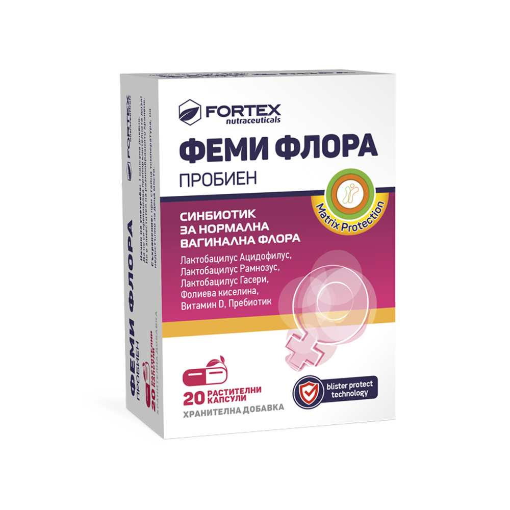 Fortex Femi Flora Synbiotika für Frauen Folsäure + Vitamin D, 20 Kapseln