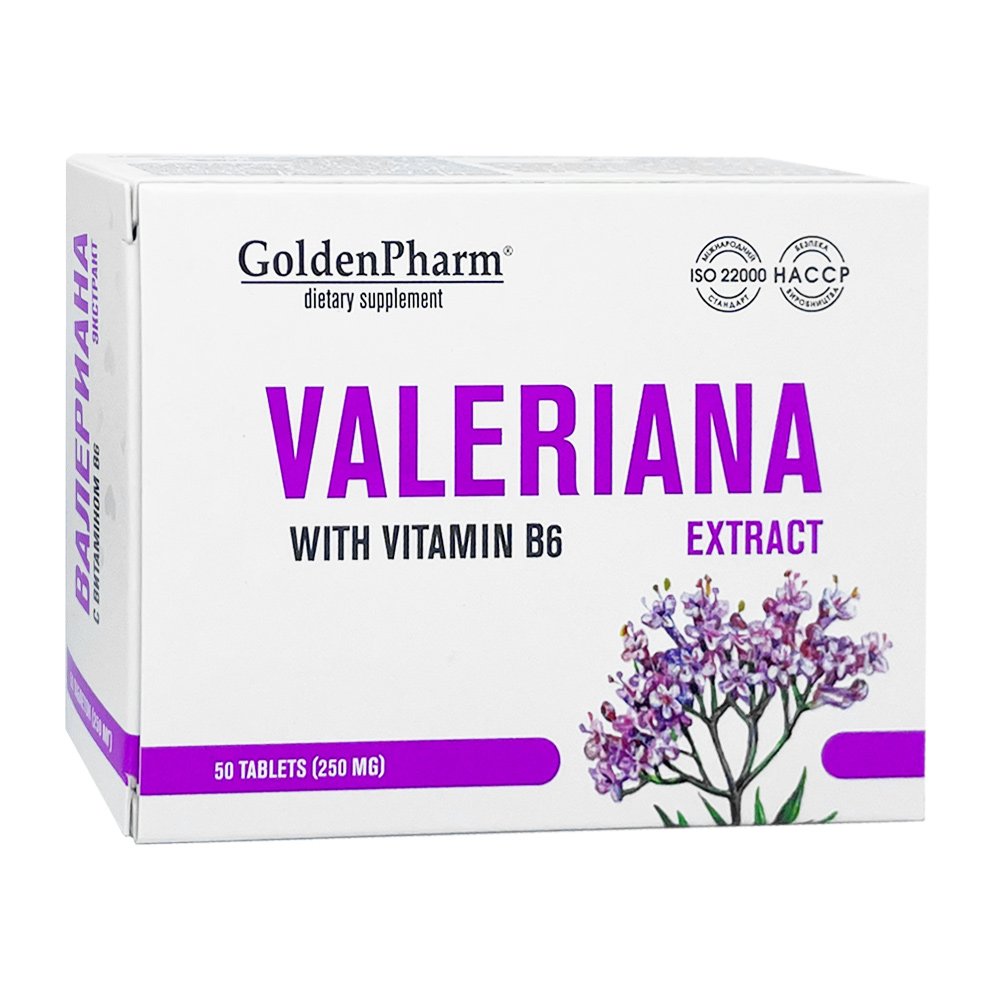 Golden Pharm valerijonų ekstraktas su vitaminu B6, 50 tablečių