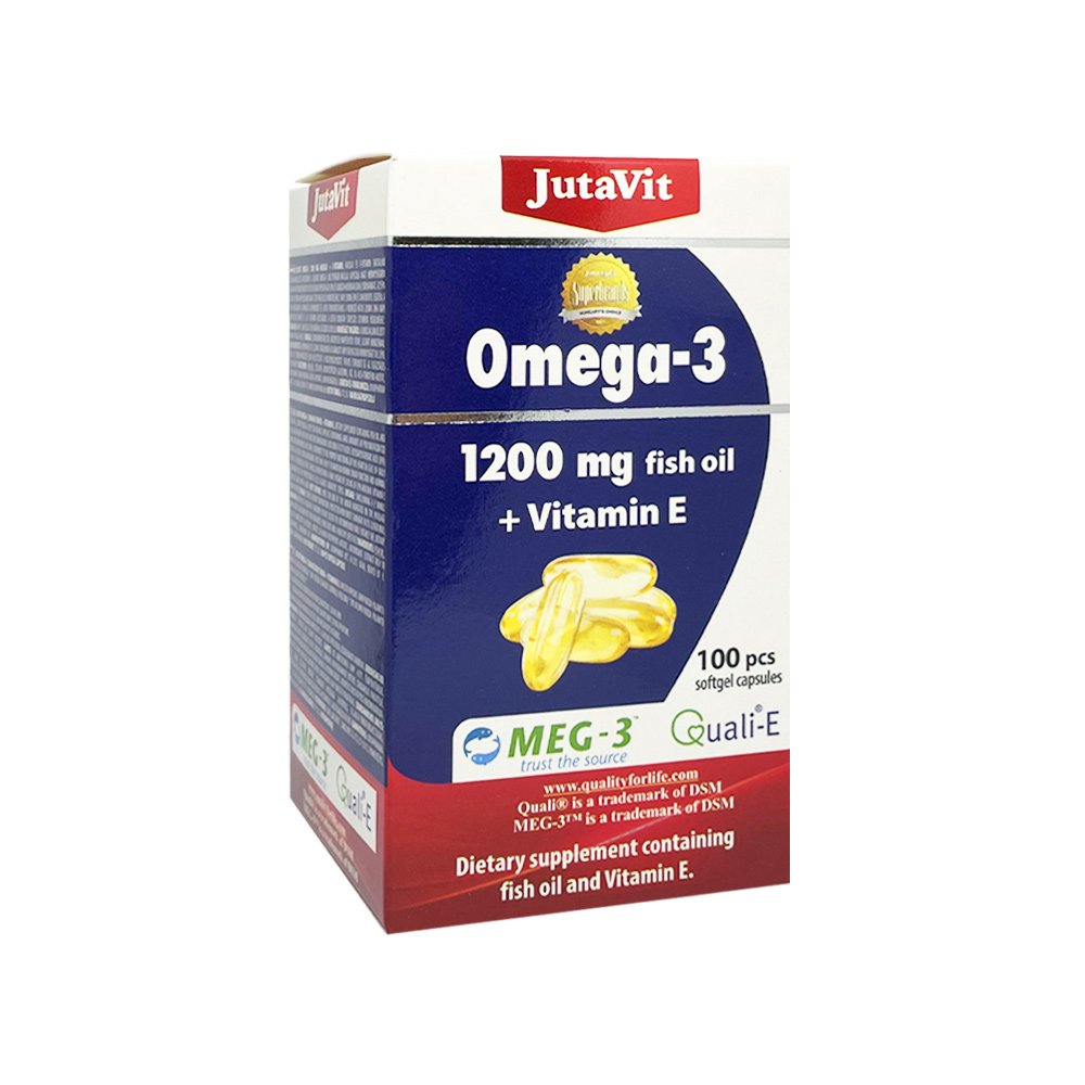 JutaVit žuvų taukai omega 3 1200 mg + vitaminas E, 100 kapsulių