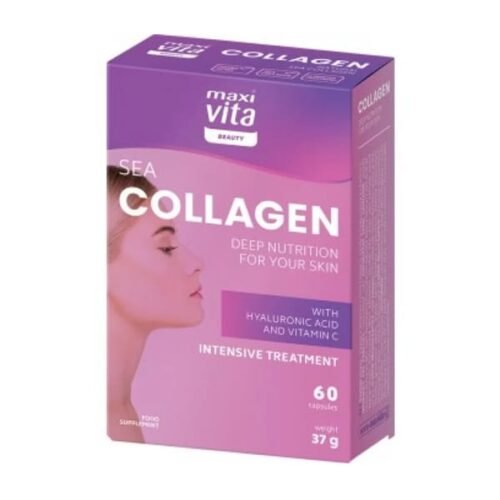 MaxiVita jūrinis kolagenas su hialurono rūgštimi ir vitaminu C, 60 kapsulių