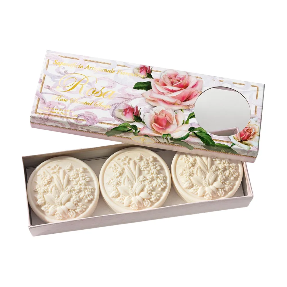 Fiorentino round rose soap set, 375 g