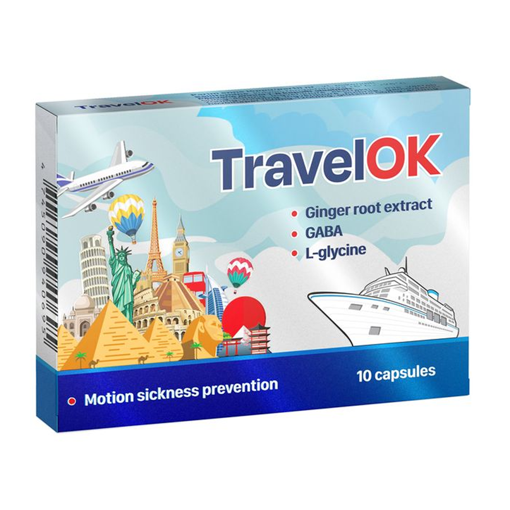 TravelOK imbieras + gaba + L-glicinas, 10 kapsulių