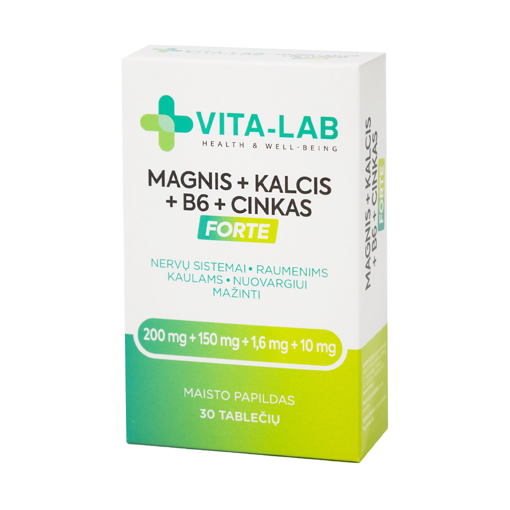 VITA-LAB magnis + kalcis + vitaminas B6 + cinkas Forte, 90 tablečių