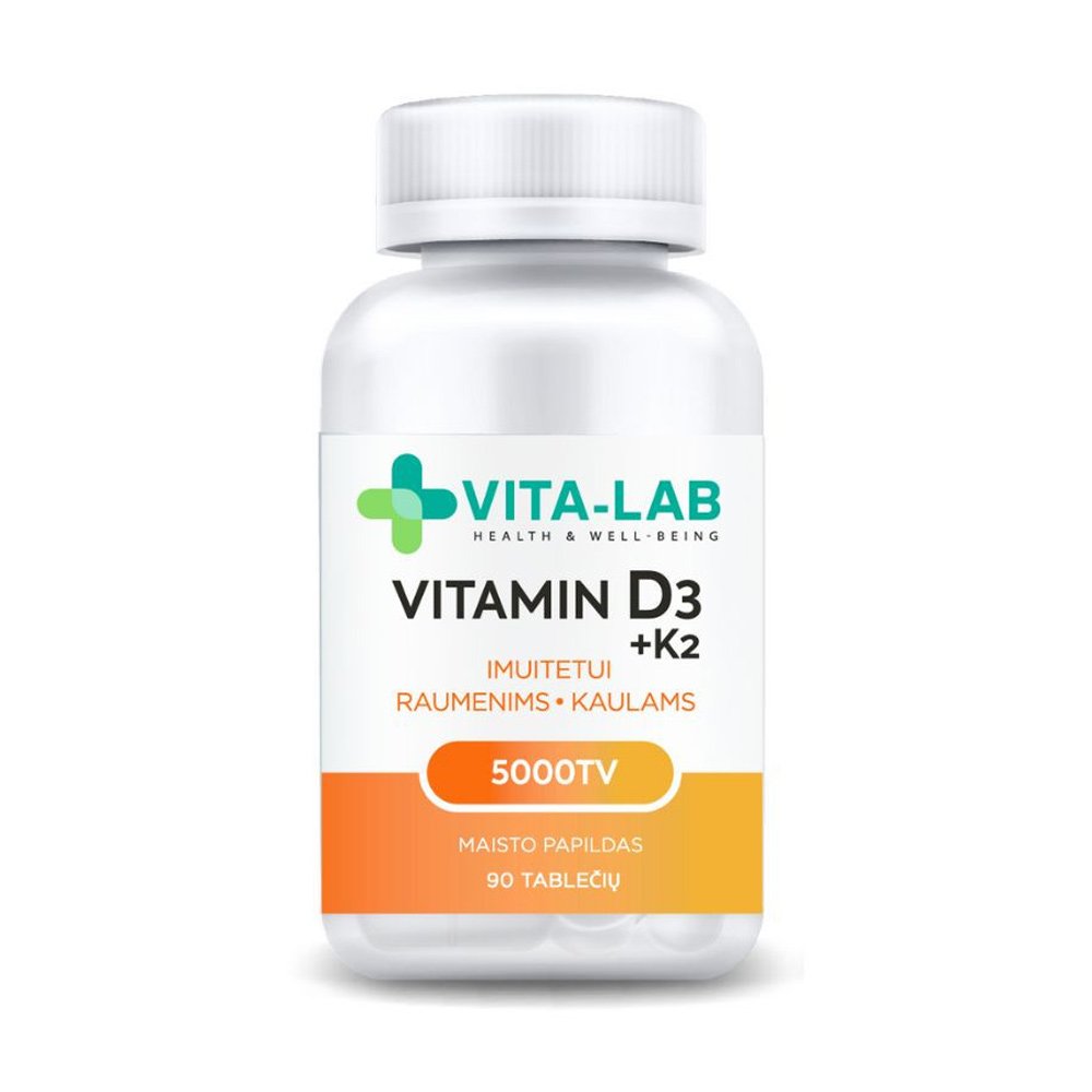 VITA-LAB Nahrungsergänzungsmittel Vitamin D3 5000 + K2, 90 Tabletten