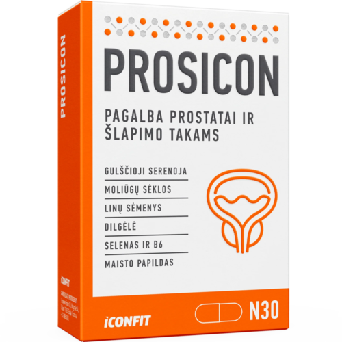 Iconfit Prosicon vyrų sveikatai gulsčioji serenoja + moliūgų sėklų ekstraktas, 30 kapsulių